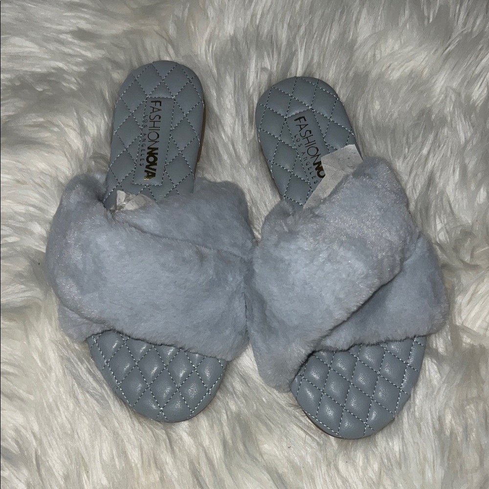 Fashion Nova Light Blue Slippers